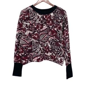 Joie Floral Leaf Burgundy Pink Black Athletic Sweatshirt With Thumb Holes Nwt